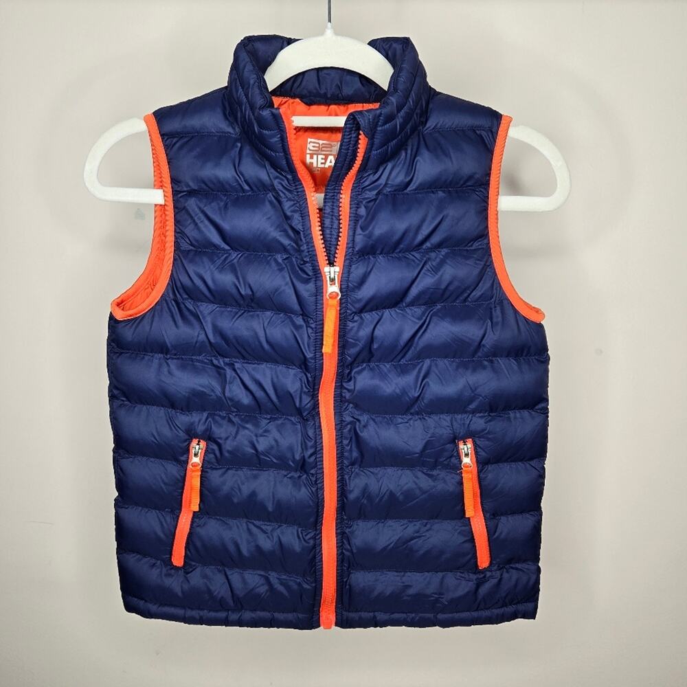32° Degrees HEAT Navy Puffer Vest with Orange Accents Boys Size Small